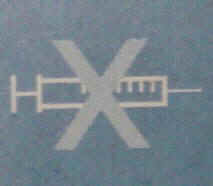 Dibujo de una jeringuilla con un X sobre escrita, para indicar peligro de transmisión